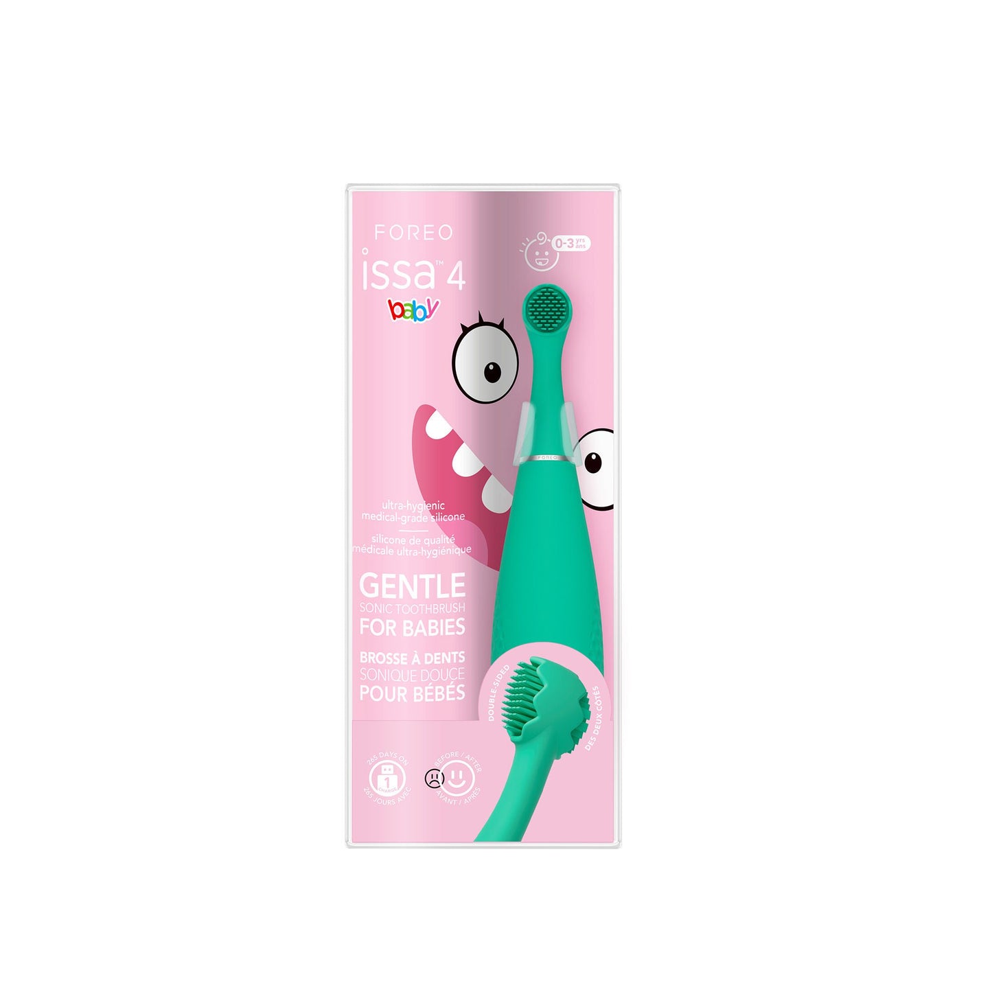 issa 4 baby Sonic Toothbrush Kiwi Green Panda Ages Birth to 3 Years Silicone
