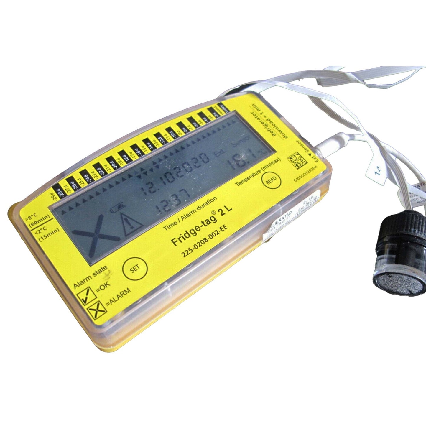 Fridge-tag Refrigerator Vaccine Data Logger with Alarm Fahrenheit / Celsius -22° to +131°F (-30° to +55°C) Glycol Bottle Probe Battery Operated