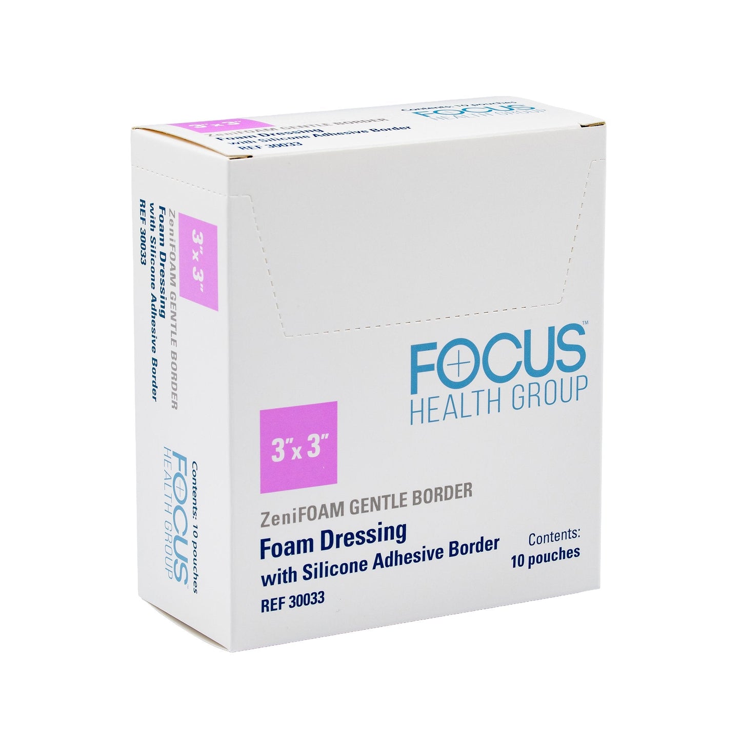 ZeniFOAM Gentle Border Foam Dressing With Border Waterproof Backing Silicone Face and Border Square