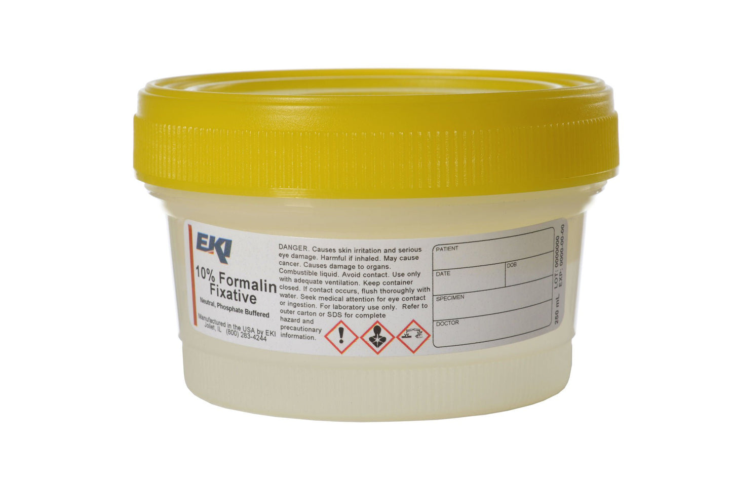 Quickfix Prefilled Formalin Container Fill in 250 mL (8.5 oz.) Screw Cap Warning Label / Storage Instructions