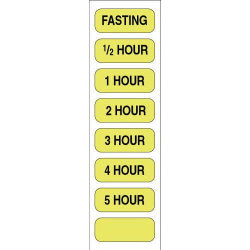 pdc Pre-Printed Label Auxiliary Label Fluorescent Yellow Paper Fasting/1/2 Hour/1 Hour/2 Hour/3 Hour/4 Hour/5 Hour Black Safety and Instructional