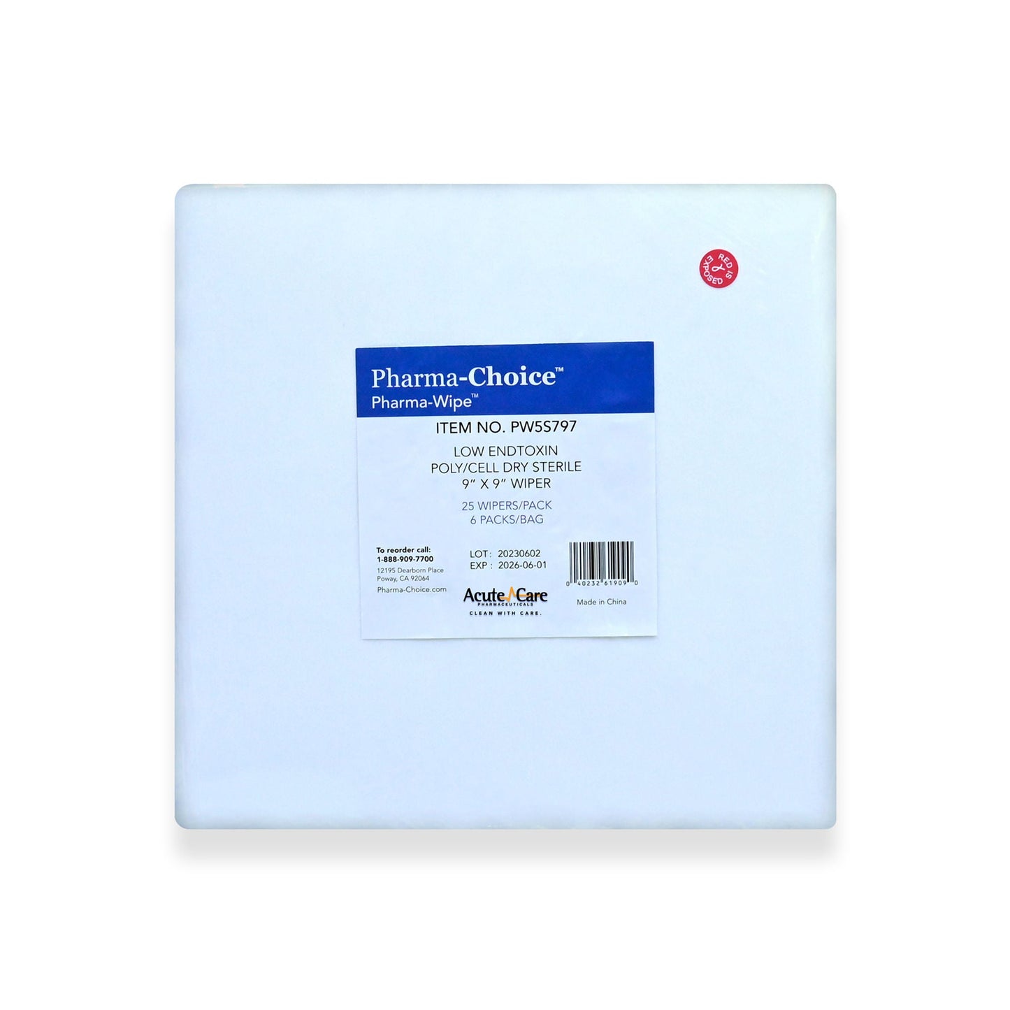 Pharma-Wipe Cleanroom Wipe 25 Count Bag Sterile Disposable