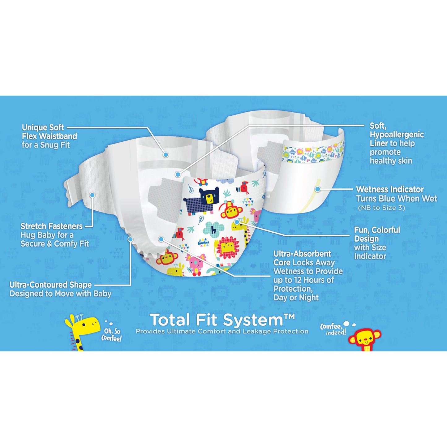 Attends Comfees Premium Baby Diapers, Moderate-Absorbent