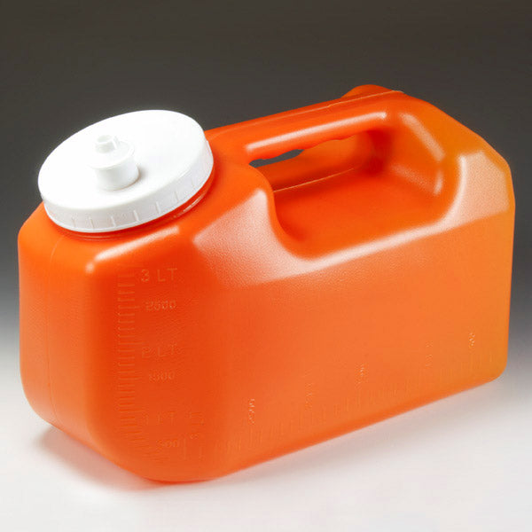 24-Hour Urine Collection Containers, 3 L HDPE, Screwcap with Snap Pour Spout — Red, 50/Case | Globe Scientific