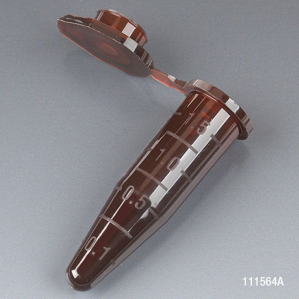 Amber Microcentrifuge Tubes, PP, Attached Snap Cap, Graduated — 0.5–2.0 mL, 500/Bag | Globe Scientific