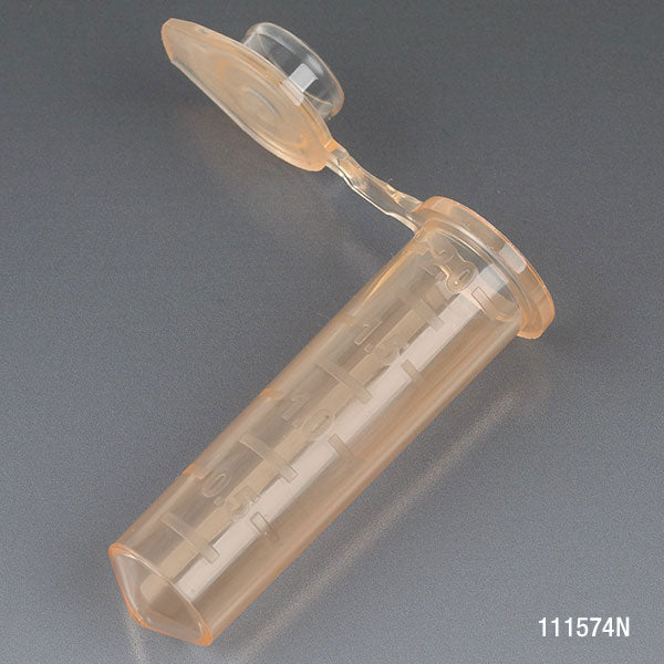 Microcentrifuge Tubes, PP Attached Snap Cap, Graduated — 0.5–2.0 mL, Orange, 500/Bag | Globe Scientific