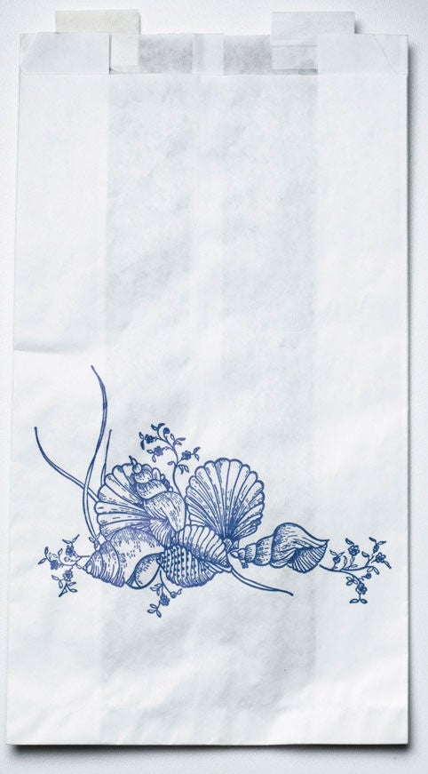 Bedside Bag 3-1/ - White / Blue Floral Print Plastic