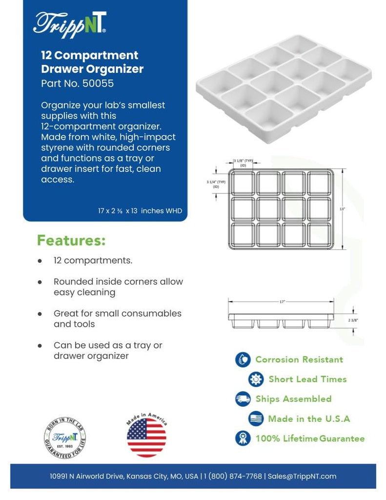 TrippNT 50055 12 Compartment Drawer Organizer Laboratory Environment Lifestyle