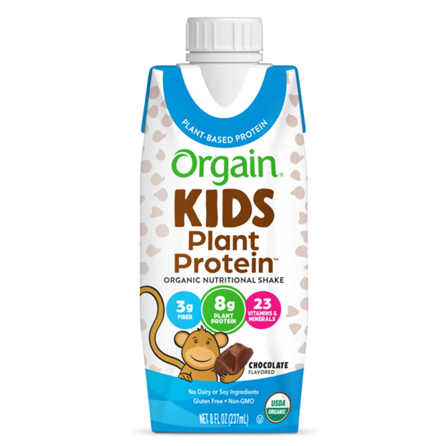 Orgain Kids Plant Protein Organic Nutritional Shake Pediatric Oral Supplement Chocolate Flavor Carton Liquid Protein