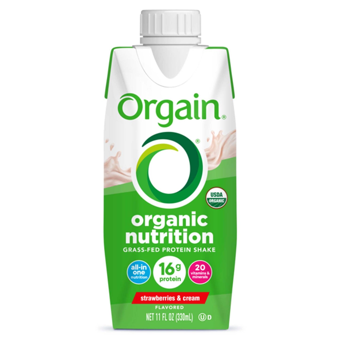 Orgain Organic Nutrition Shake Oral Supplement Strawberries and Cream Flavor Liquid Carton