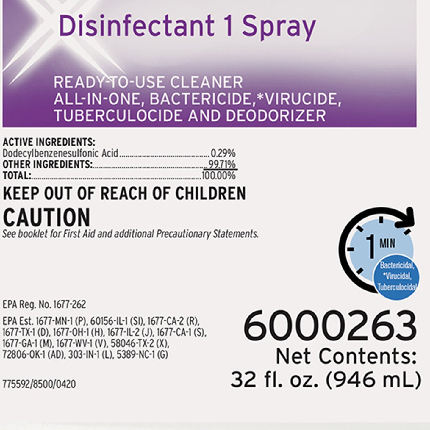 Ecolab Disinfectant 1 Surface Disinfectant Cleaner, Spray Bottle