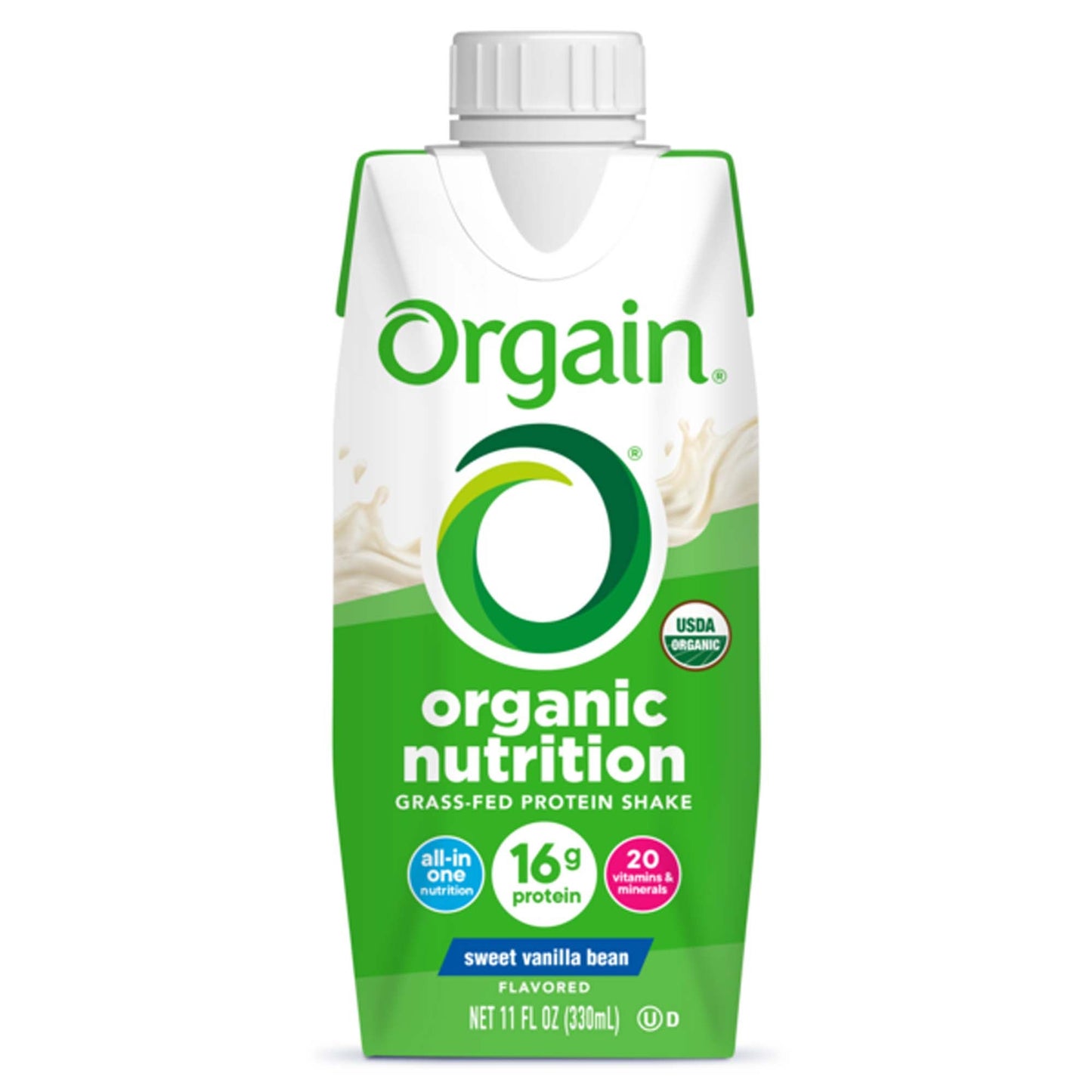Orgain Organic Nutrition Shake Oral Supplement Sweet Vanilla Bean Flavor Liquid Carton