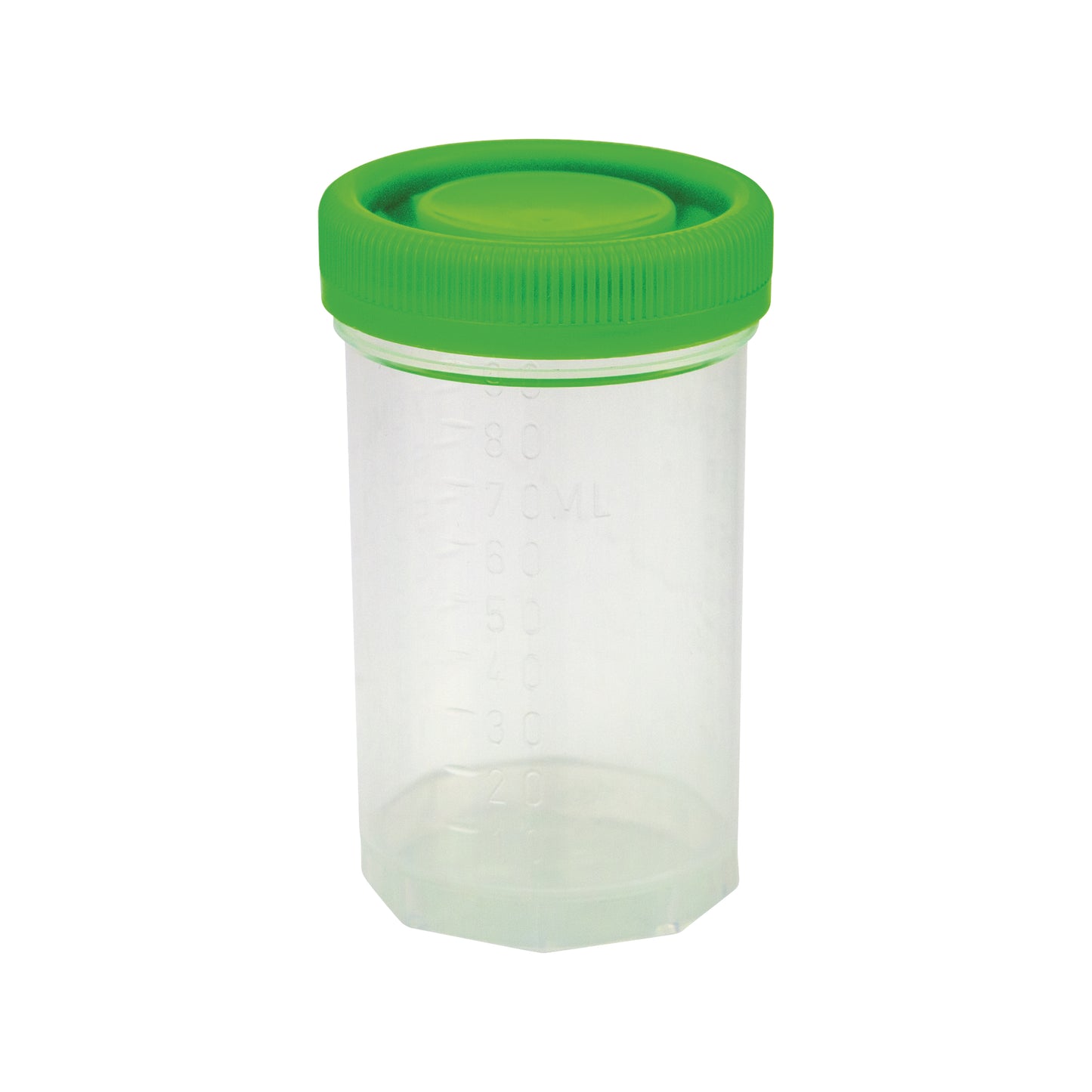 Caplugs Evergreen 222-5603-G8I 90 mL Specimen Container Green Cap Sterile PPC Individually Packed MADE IN USA