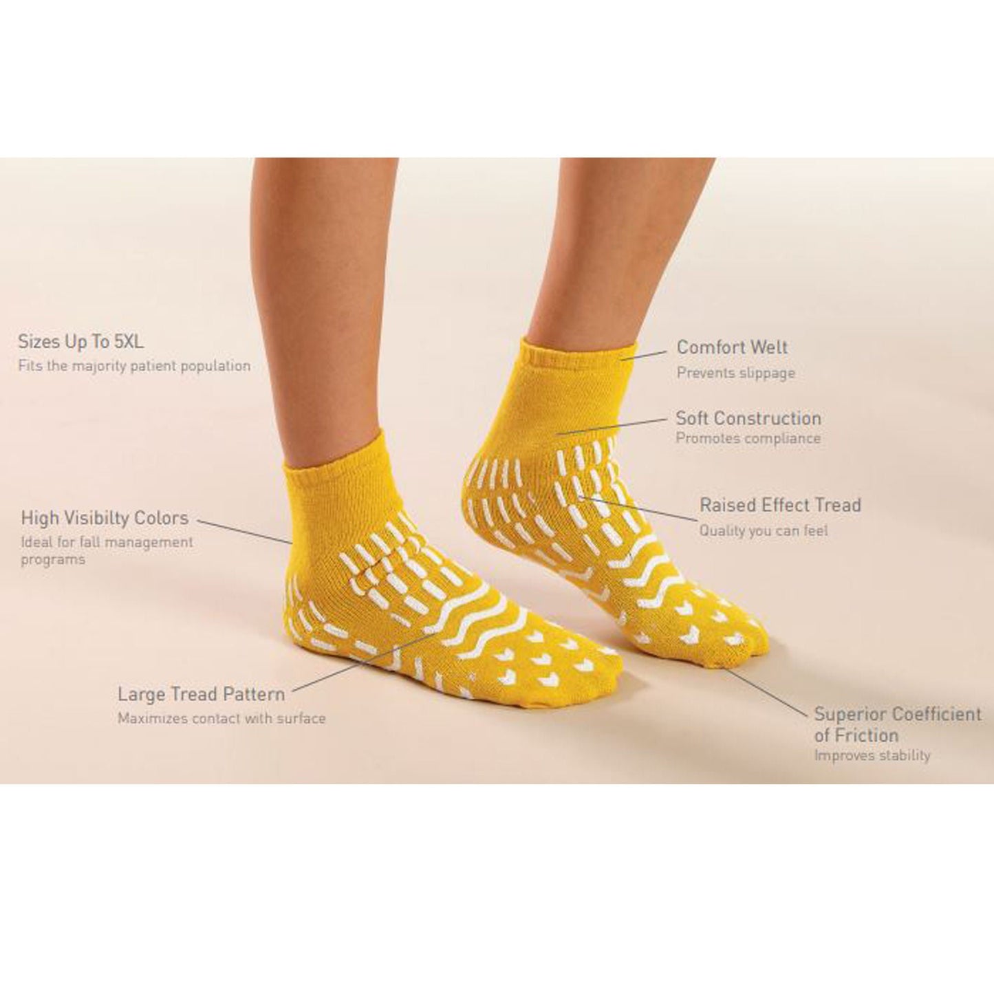 Care-Steps® Double Tread High-Risk Slipper Socks, Medium, Yellow