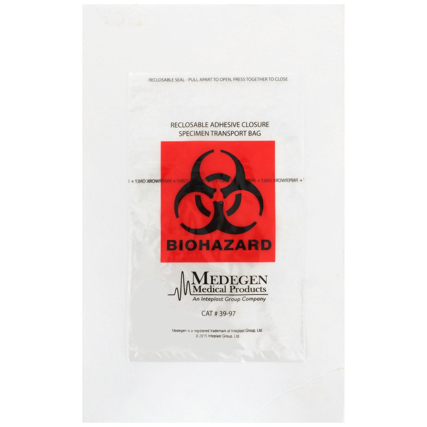 Medegen Specimen Transport Bag with Document Pouch, Adhesive Closure
