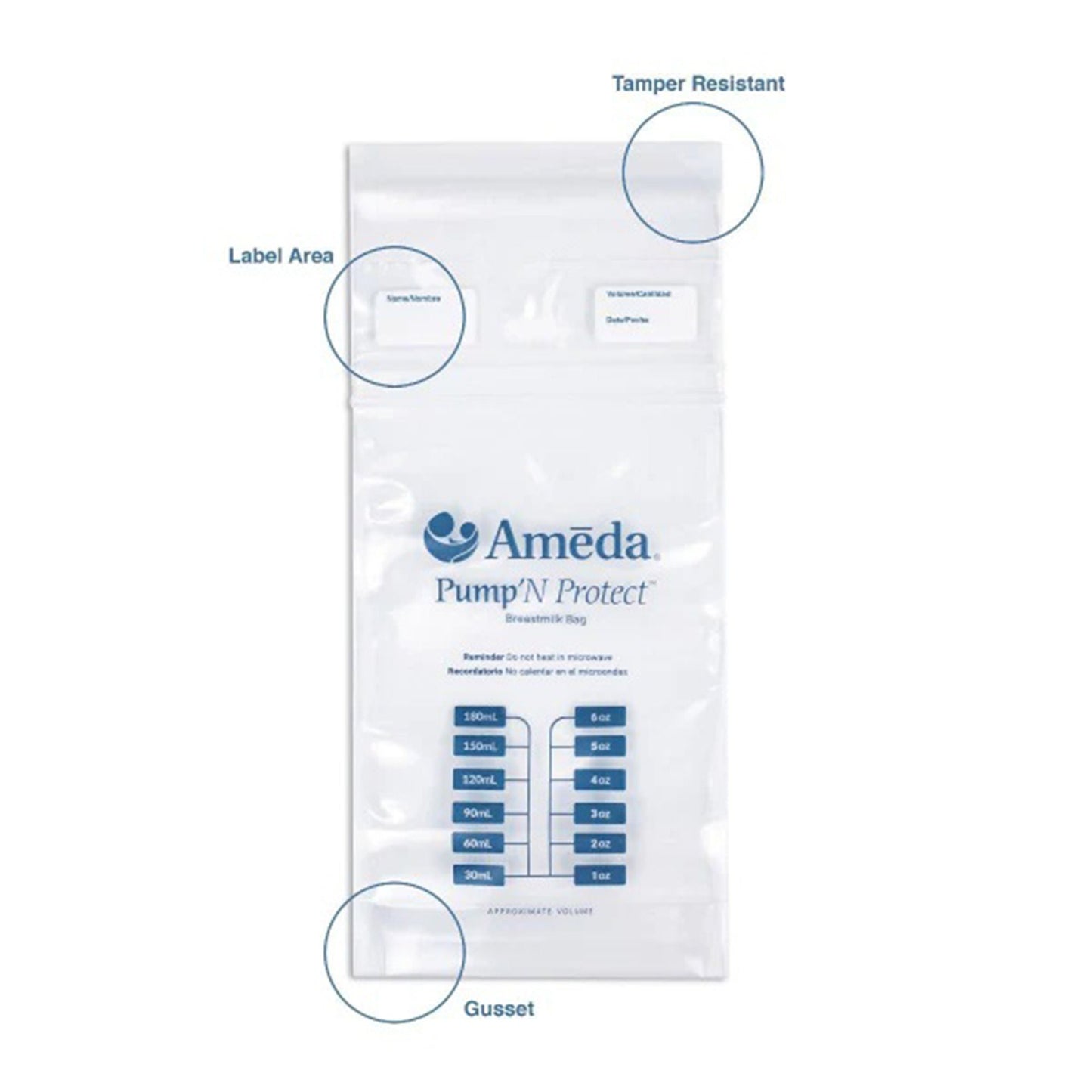 Ameda Pump 'N Protect Breast Milk Storage Bag Plastic Clear