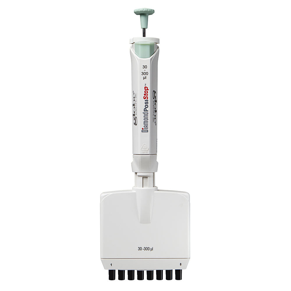 8-Channel Pipettes, Fully Autoclavable Adjustable Volume, Diamond PosiStop — 0.5–300 µL, 1/Each | Globe Scientific
