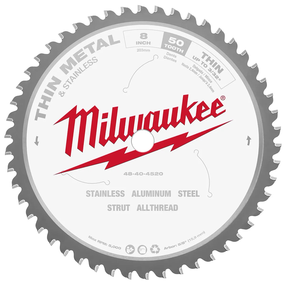 Milwaukee 8" Thin Metal & Stainless Cutting Circular Saw Blade 48-40-4520