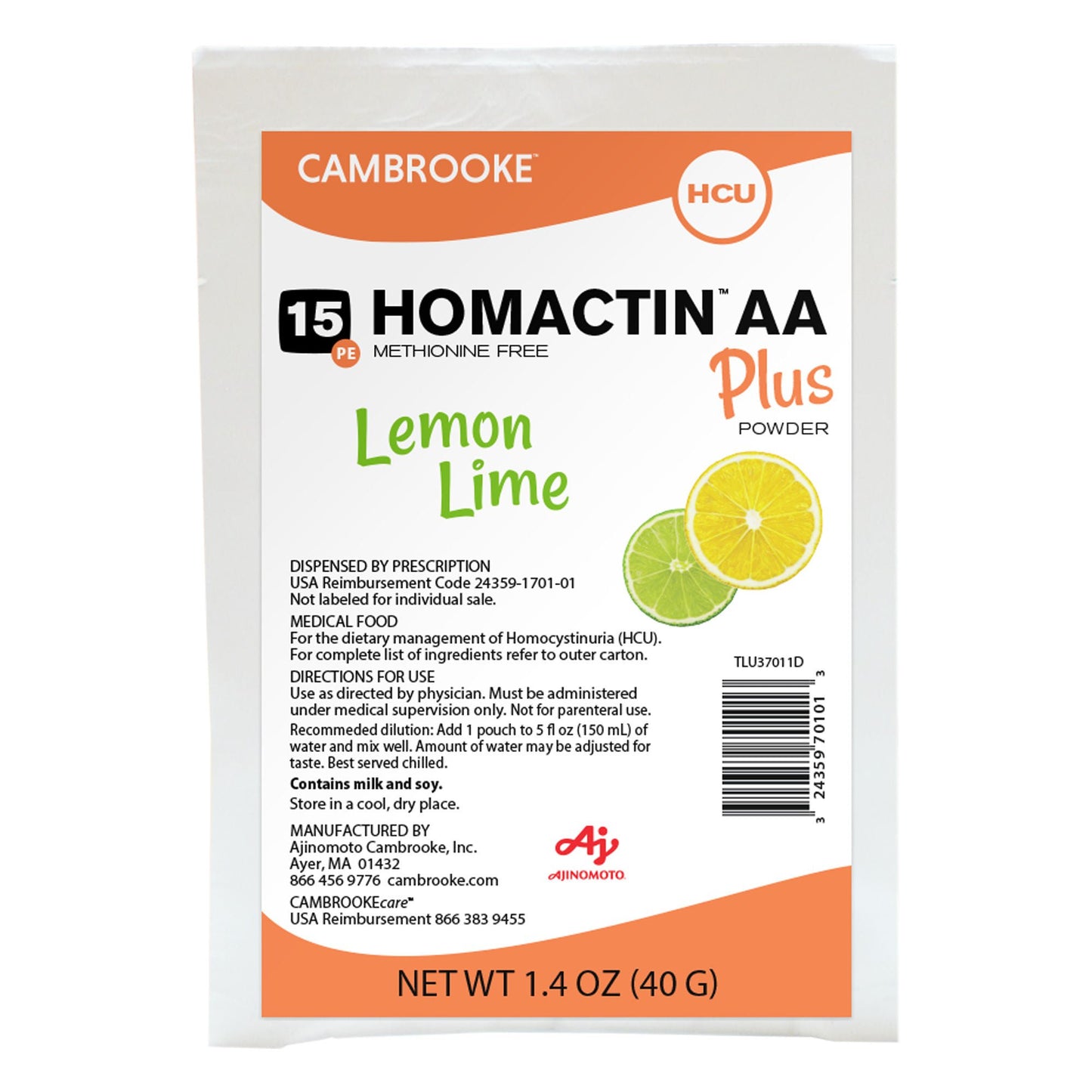 Homactin AA Plus Oral Supplement Lemon-Lime Flavor Powder Individual Packet