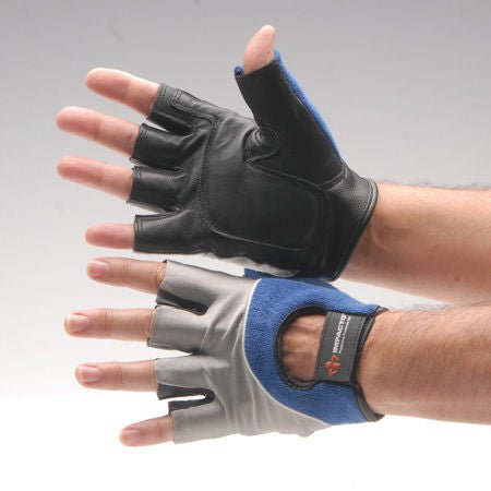 IMPACTO® Terry Cloth / Spandex / Leather / Gel Impact Gloves, Black / Blue / Gray