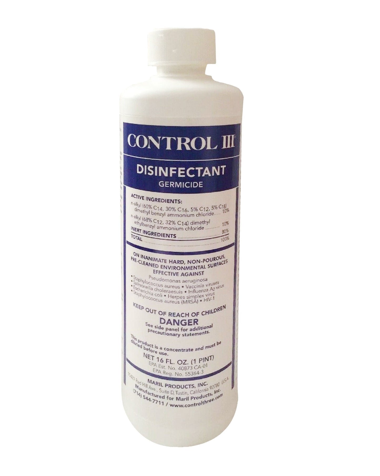 Control III Disinfectant Germicide Surface Disinfectant Cleaner Quaternary Based Manual Pour Liquid Concentrate Bottle Benzaldehyde Scent