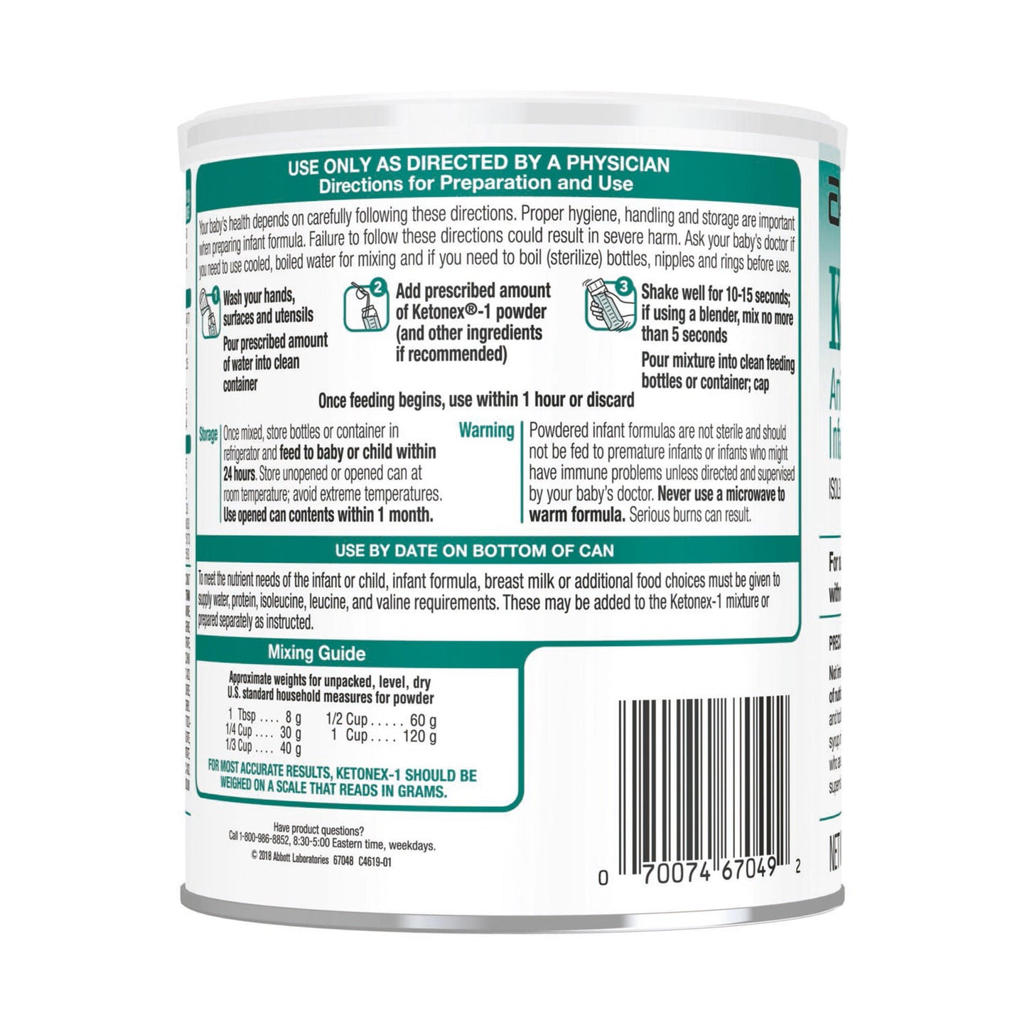 Ketonex®-1 Amino Acid-Modified Infant Formula With Iron, can