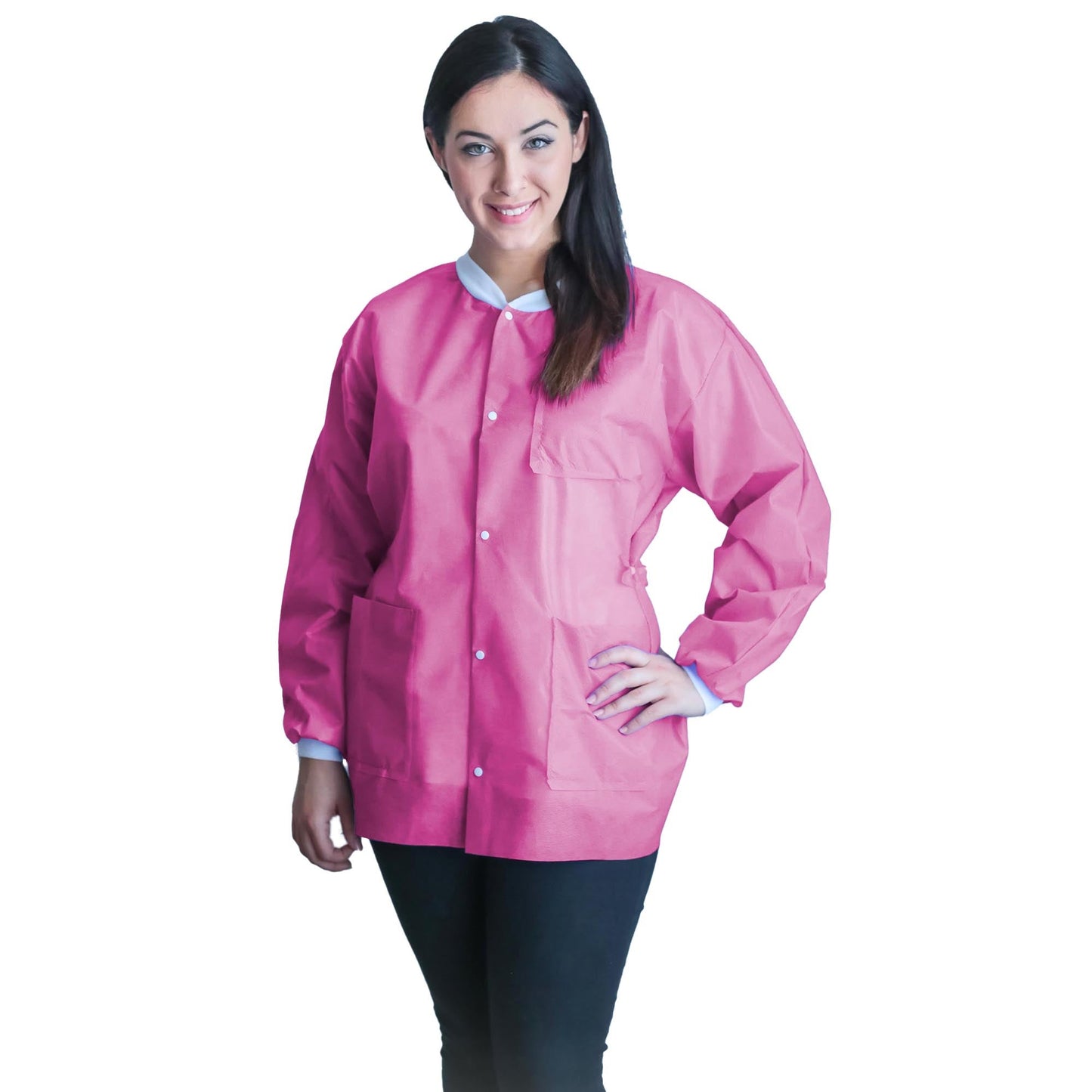 FitMe Lab Coat Raspberry Pink Medium Knee Length 3-Layer SMS Disposable