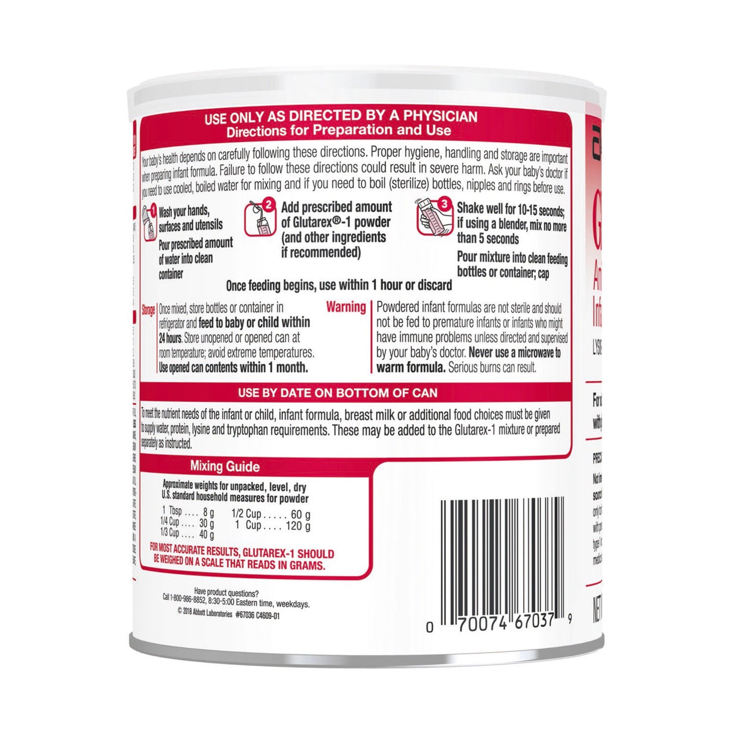 Glutarex®-1 Amino Acid-Modified Infant Formula with Iron, Can