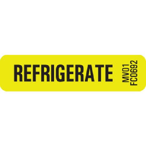 MedVision Pre-Printed Label Auxiliary Label Chartreuse Paper REFRIGERATE Black Temperature Control