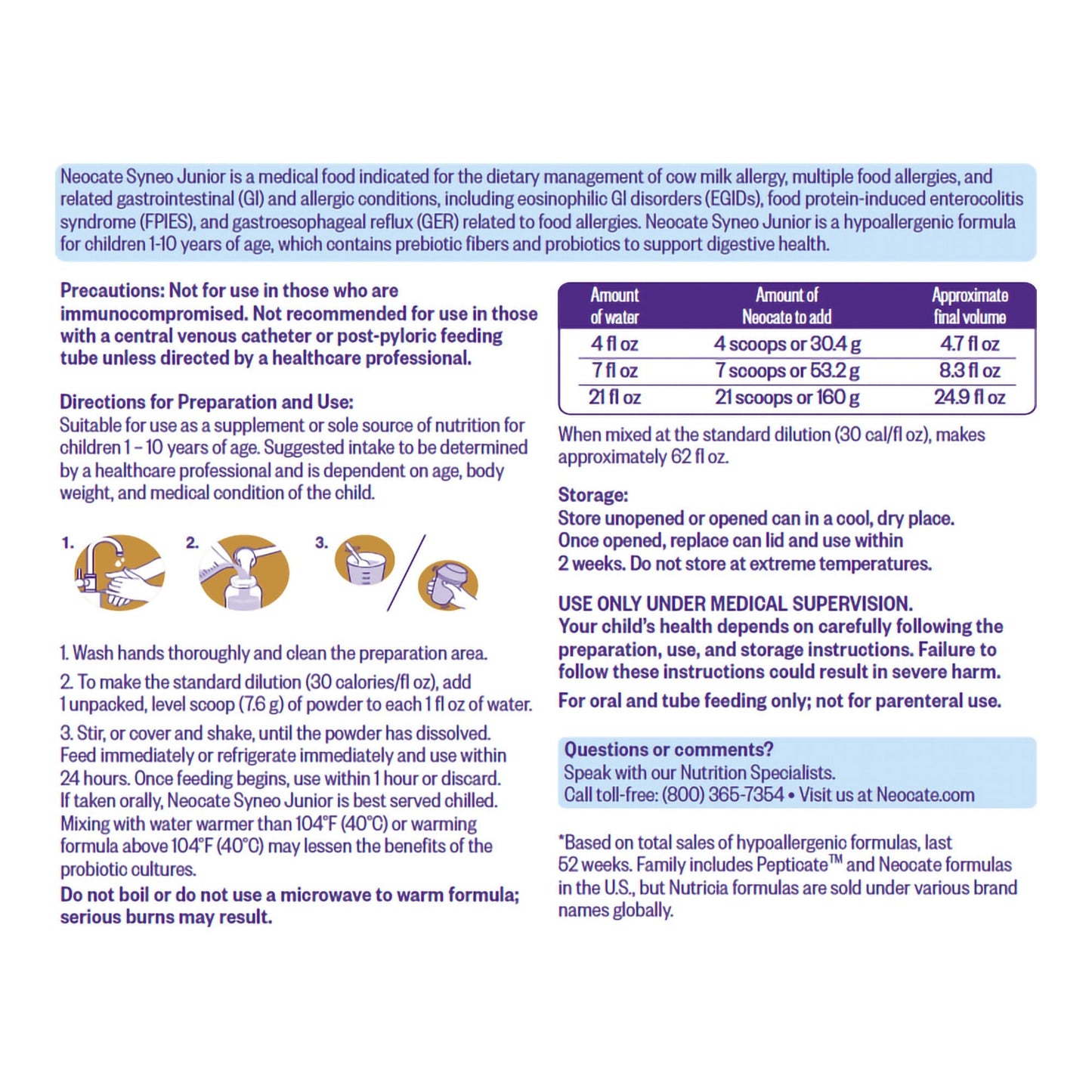 Neocate® Syneo® Junior Hypoallergenic Amino Acid–Based Formula, can
