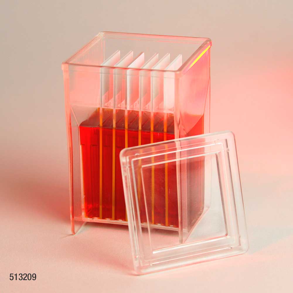 Slide Staining Jar with Lid, PMP, for 8 slides, Hellendhal Type