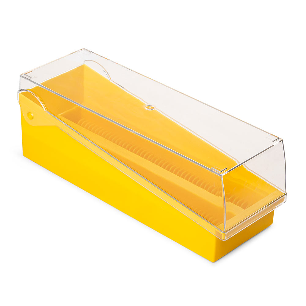 100-Place Microscope Slide Storage Box, Hinged Lid & Removable Draining Tray, ABS — 5 Colors, Each or Case of 6 | Globe Scientific