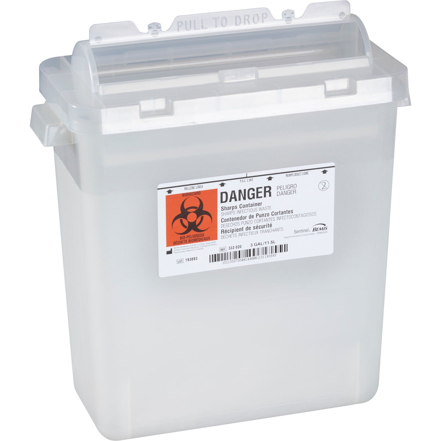 Bemis™ Sentinel Multi-purpose Sharps Container, 3 Gallon