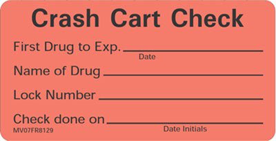 Barkley Pre-Printed Label Auxiliary Label Red Crash Cart Check First Drug To Exp Name Of Drug Lock Number Check Done On Black Communication Label