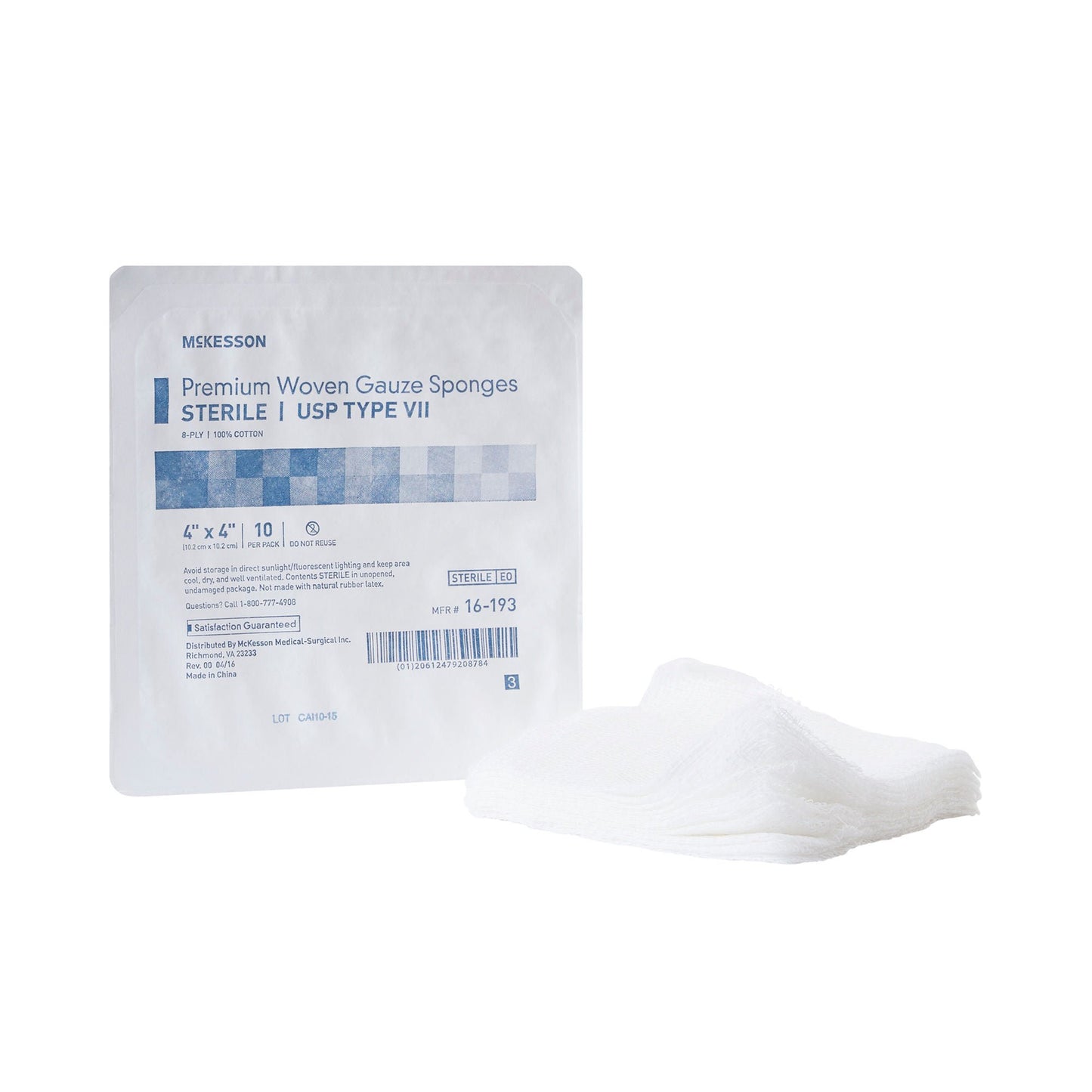 McKesson Sterile USP Type VII Gauze Sponge, Eight Ply