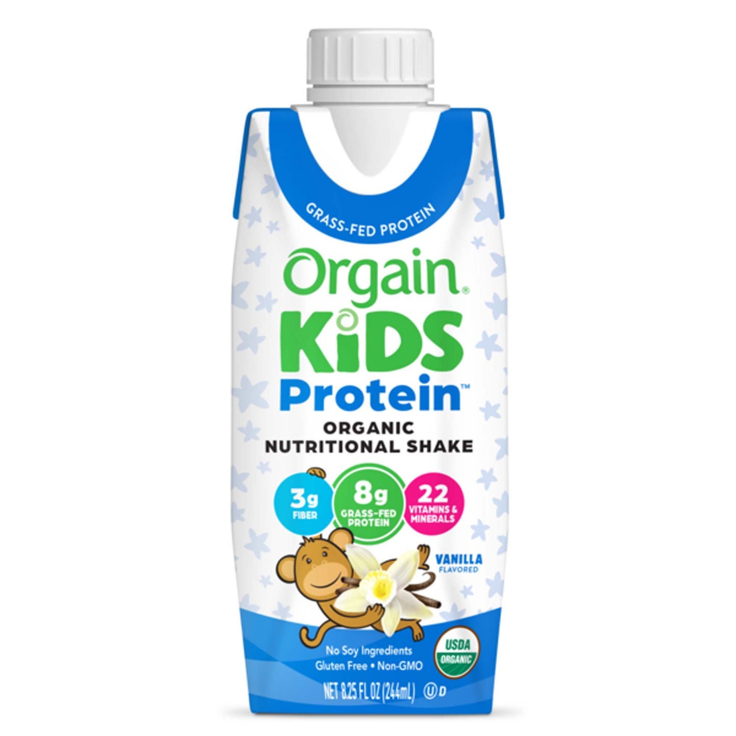 Orgain Kids Protein Organic Nutritional Shake Pediatric Oral Supplement Vanilla Flavor Carton Liquid Protein