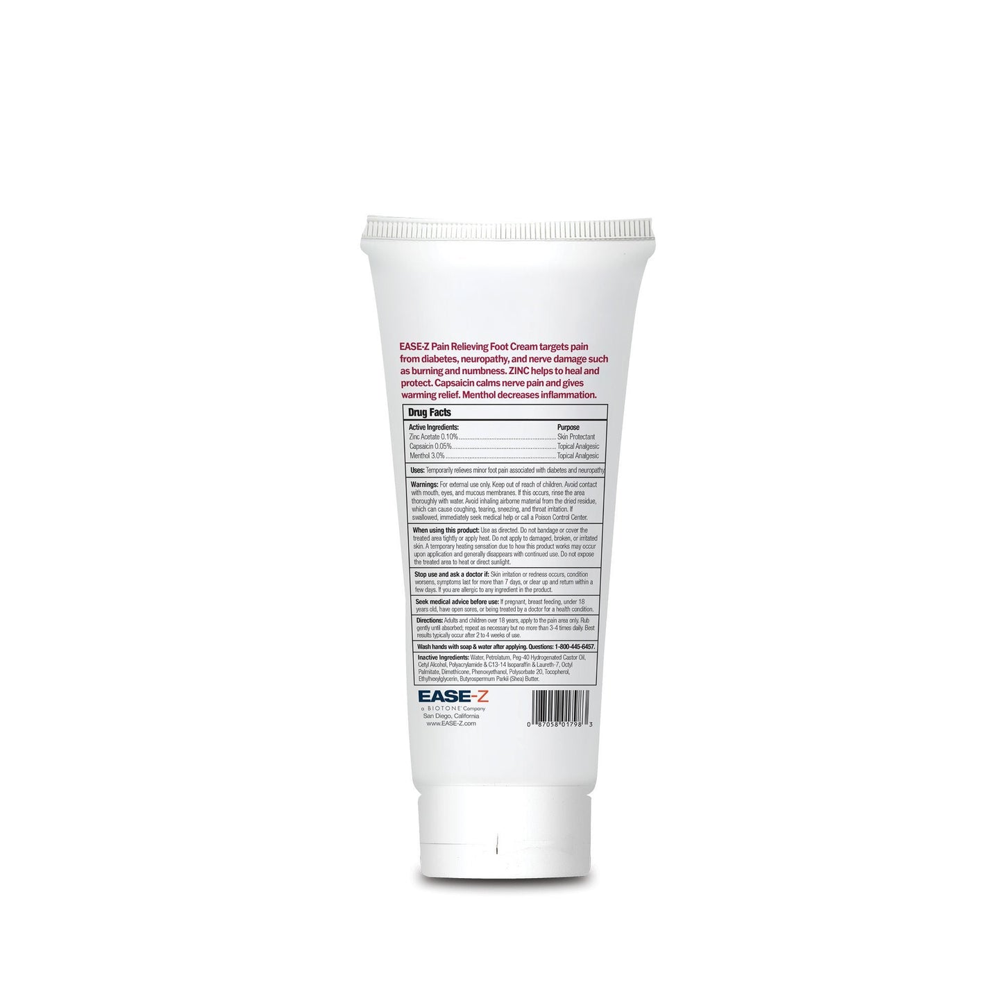 EASE-Z® Diabetics' Foot Cream for Neuropathy and Nerve Pain, Tube