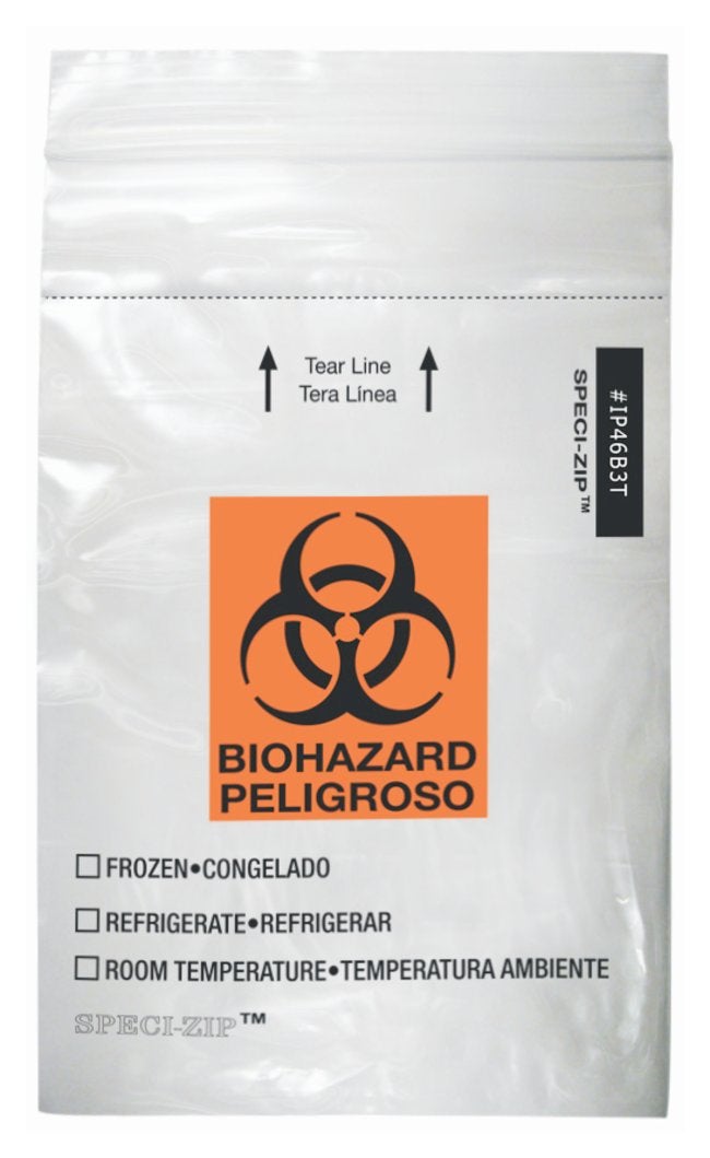 Minigrip SPECI-ZIP Specimen Transport Bag with Document Pouch Zip Closure Biohazard Symbol / Storage Instructions