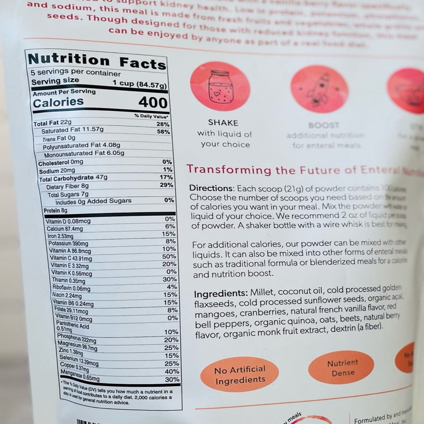 Restore Fusion Renal Support Oral Supplement Vanilla Berry Flavor Powder Pouch