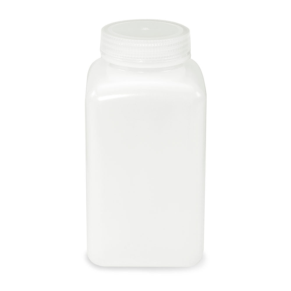 Wide-Mouth Square Bottles, HDPE, Attached PP Screw Cap — 60–1000 mL, 6 & 12/Pack | Globe Scientific