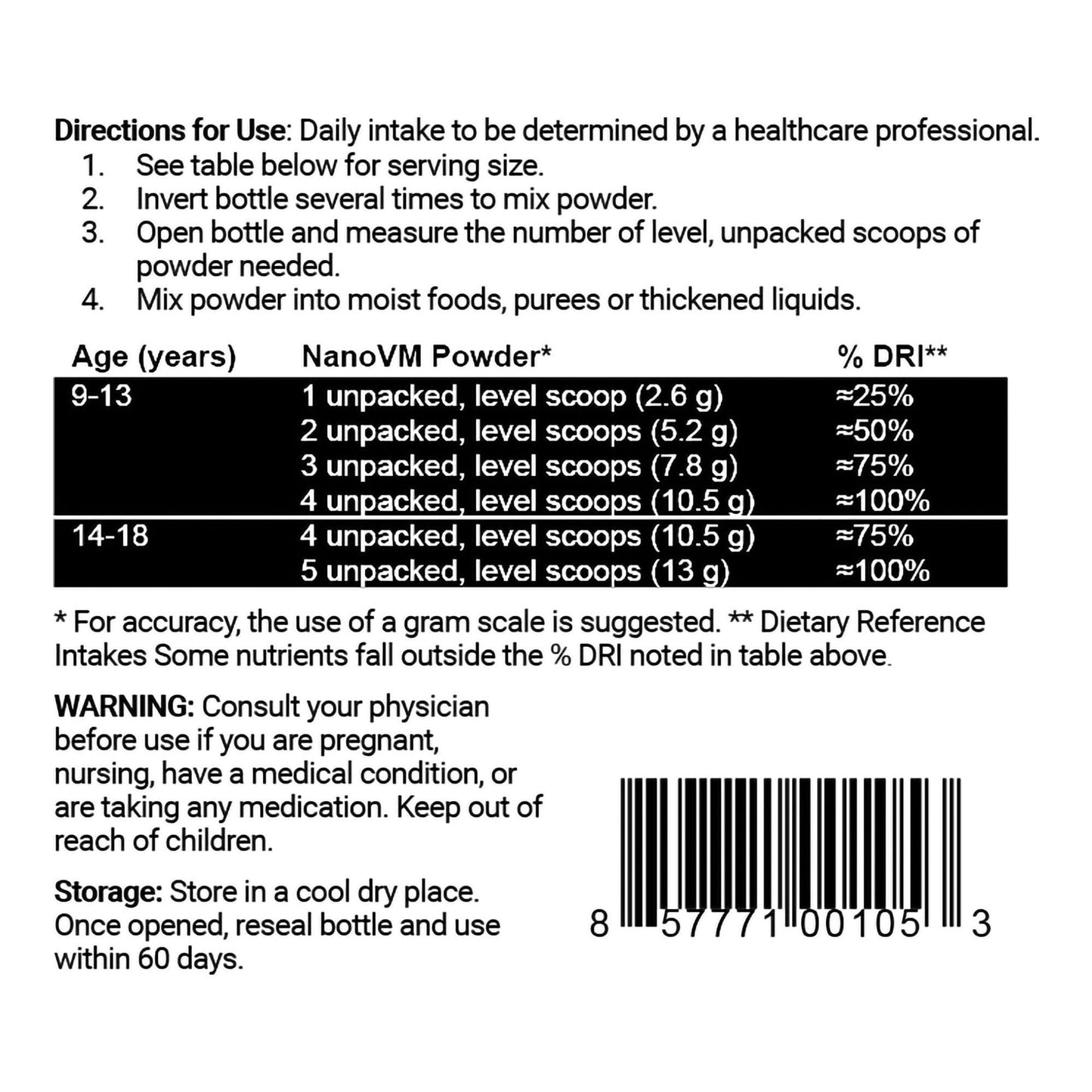 NanoVM® 9 – 18 Years Dietary Supplement, 275-gram jar