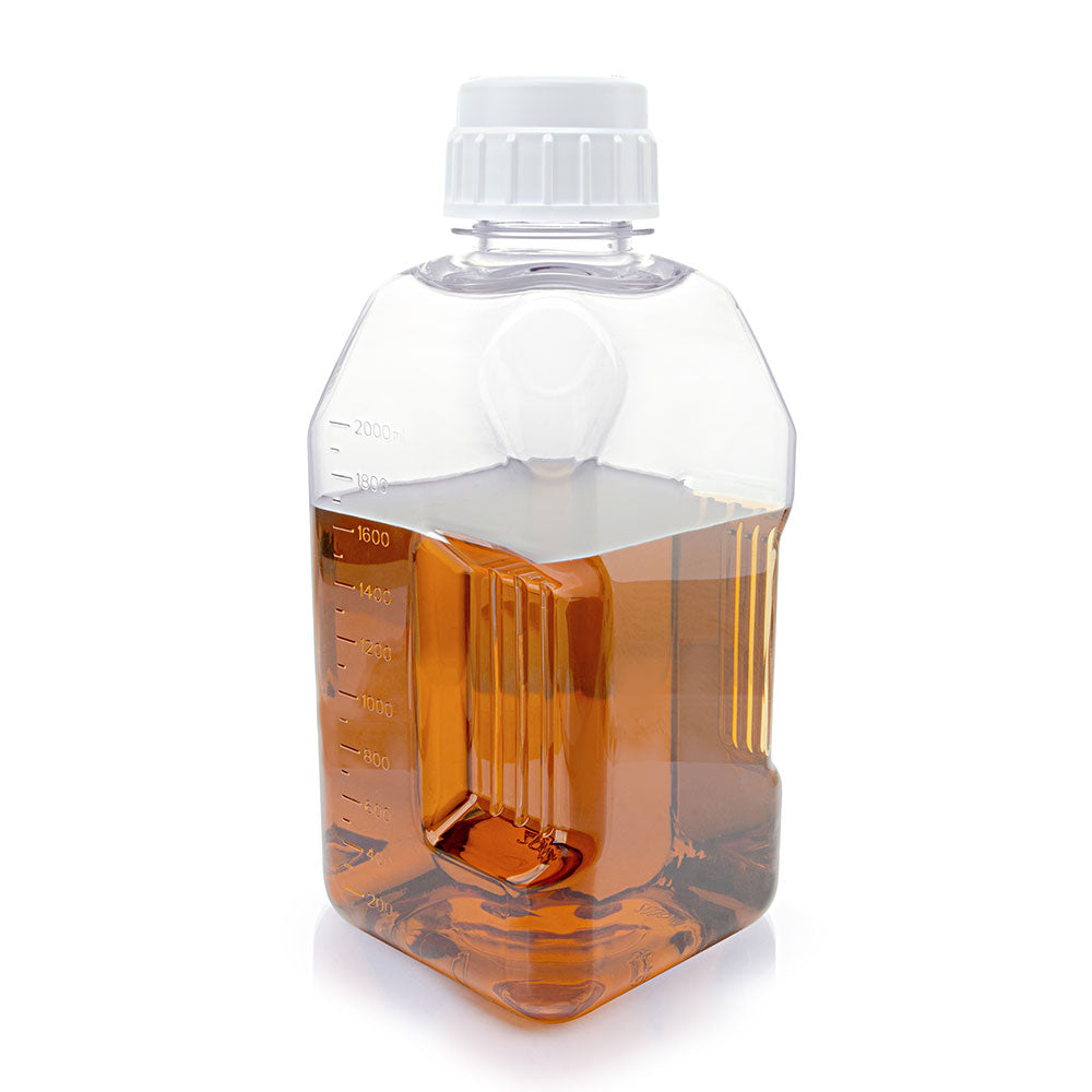 Square Media Bottles, Sterile PETG with HDPE Closure — 30–2000 mL, Tamper-Evident, 6–24/Tray | Globe Scientific