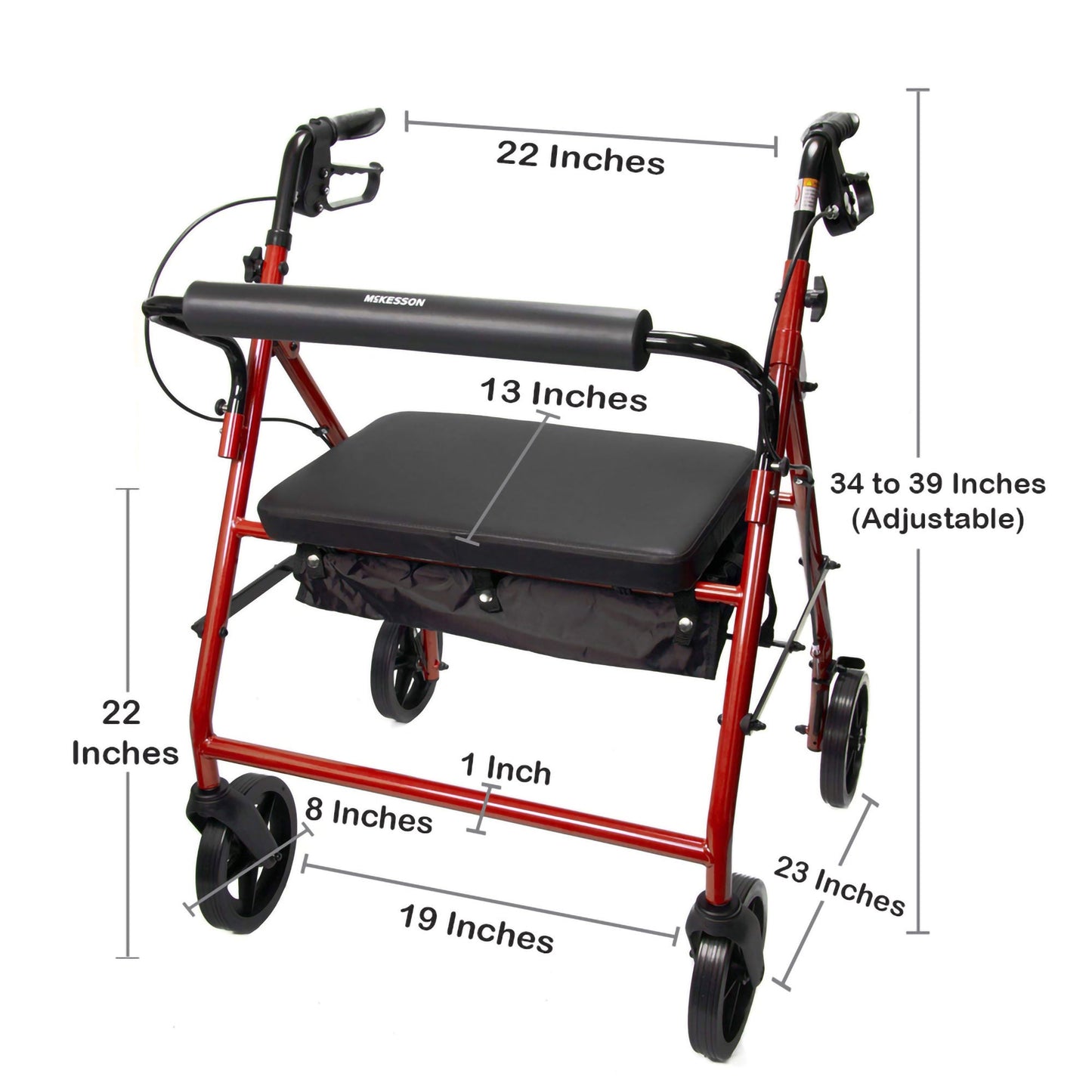 McKesson Bariatric Red Folding Steel Four-Wheel Rollator