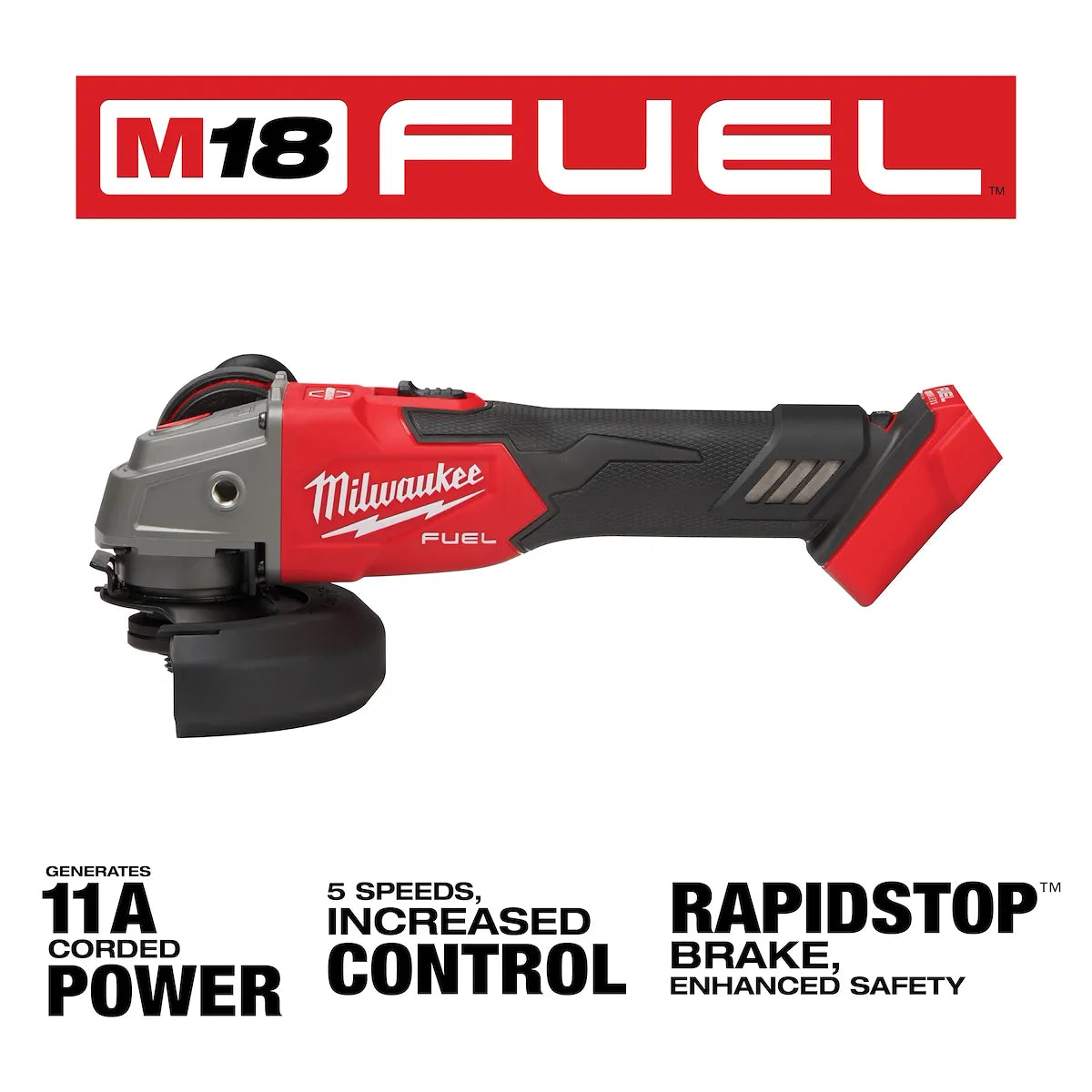 Milwaukee M18 FUEL 4-1/2" / 5" Variable Speed Braking Grinder, Slide Switch Lock-On 2889-20 | M18 Battery, Metal