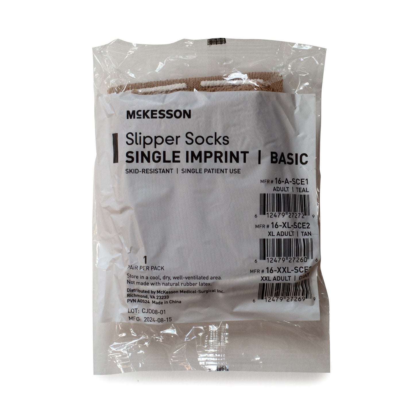 McKesson Slipper Socks, Single Tread, Extra Large, Brown