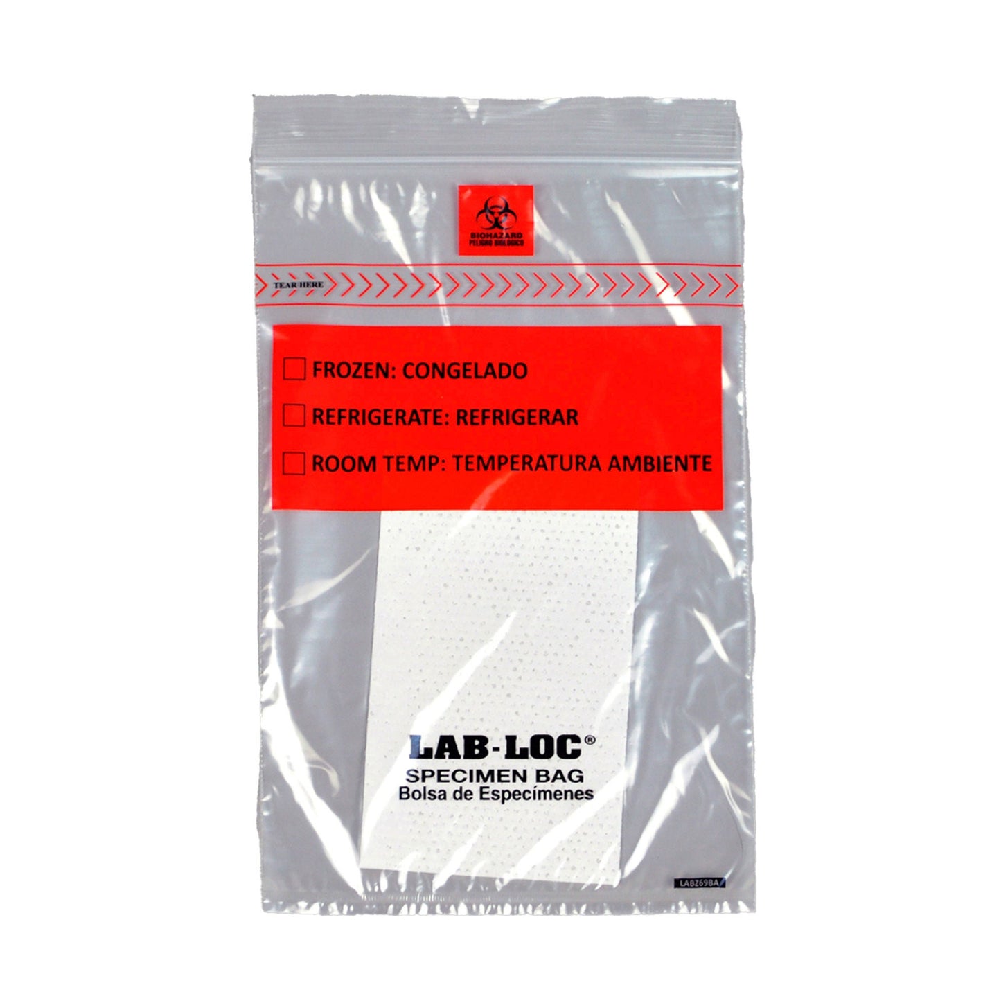 Lab-Loc® Specimen Transport Bag, Document Pouch, Absorbent Pad, Zip Close, 6 x 9
