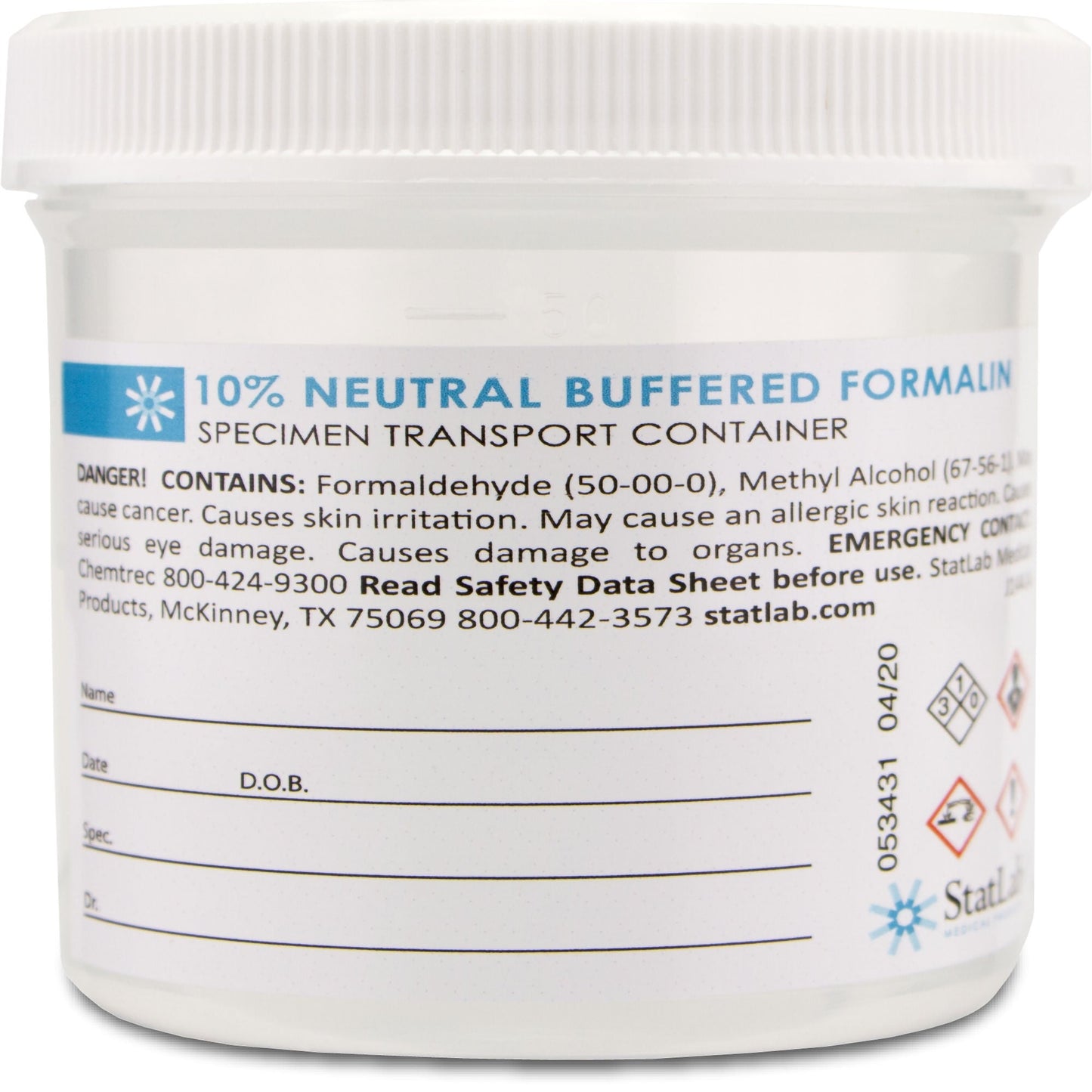 StatLab Prefilled Formalin Container, Fill in 180 mL
