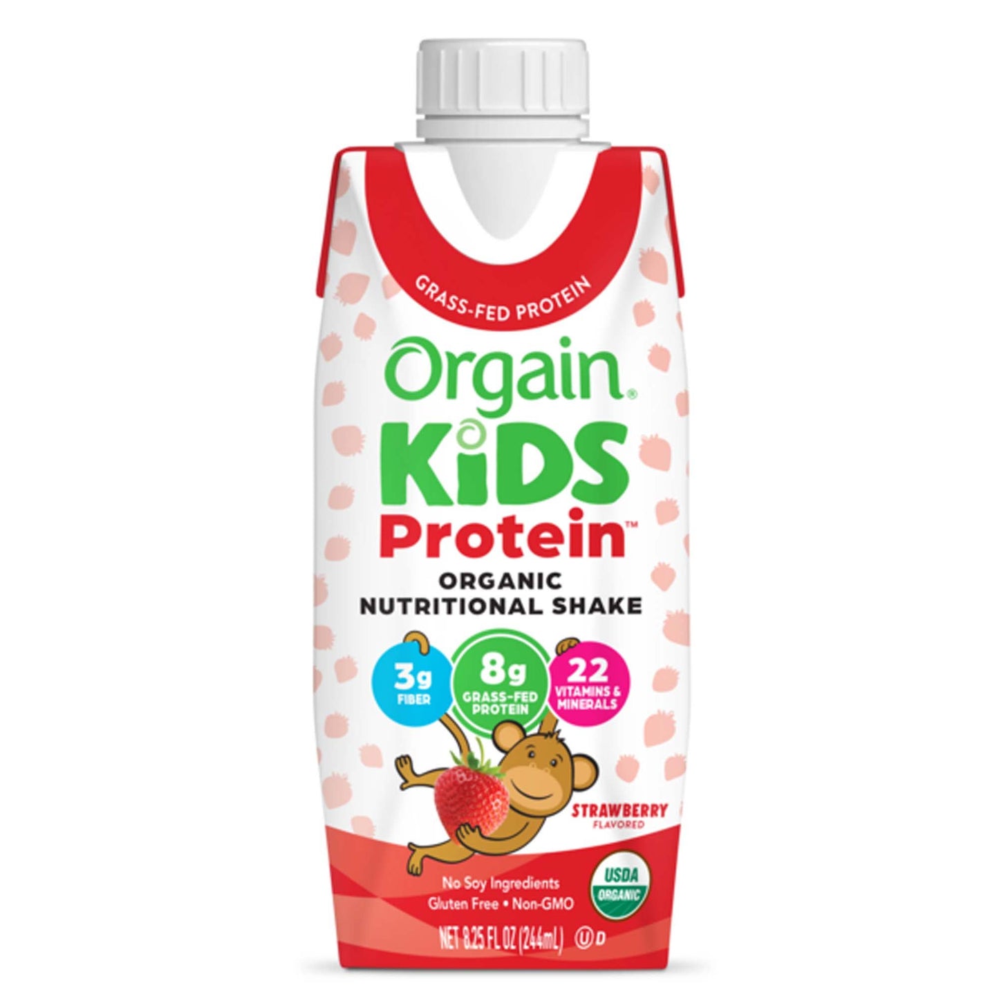 Orgain Kids Protein Organic Nutritional Shake Pediatric Oral Supplement Strawberry Flavor Carton Liquid Protein