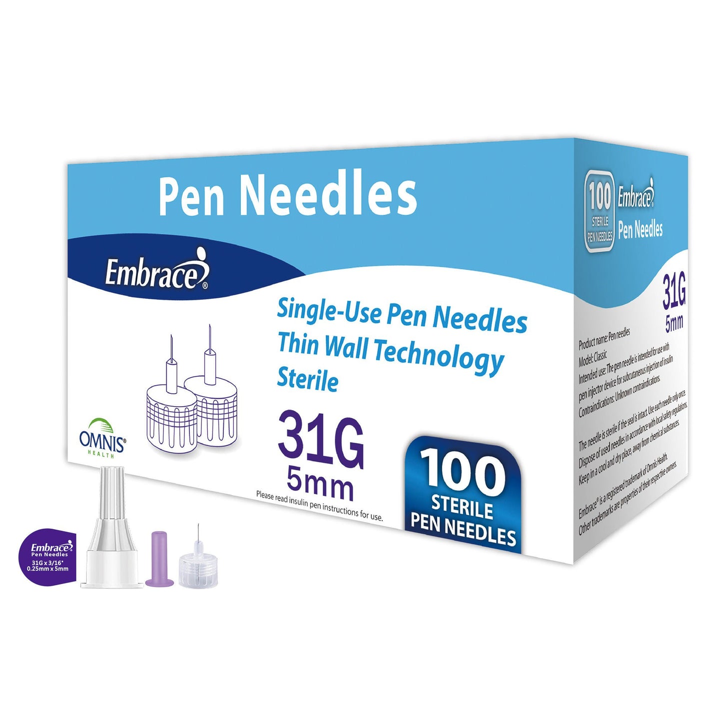 Safety Insulin Pen Needle Embrace® 31 Gauge 5 mm Length Manual Safety