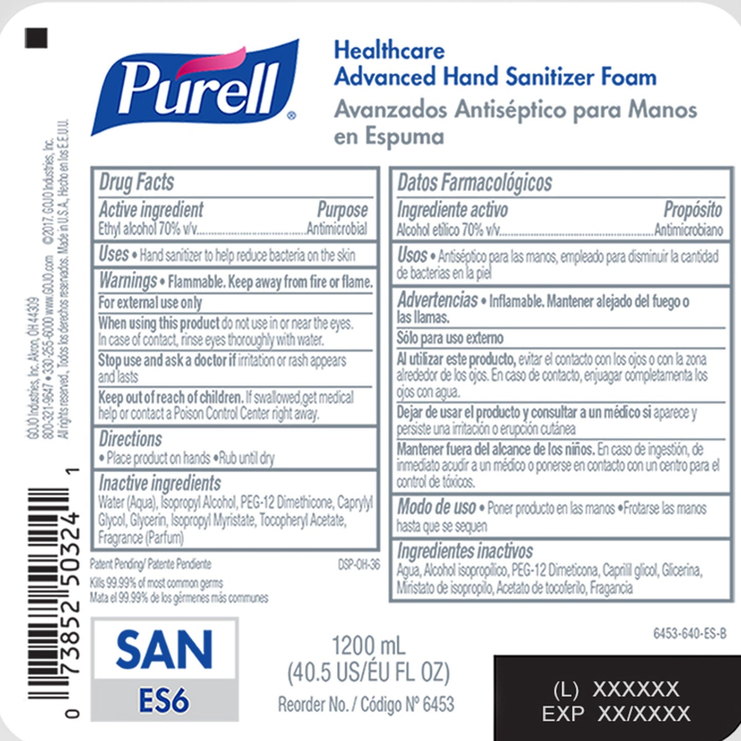 Purell® Healthcare Advanced Hand Sanitizer Foam Refill for ES6 Dispenser